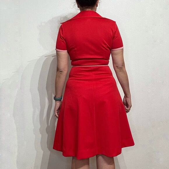 Cari Lu by Sherri Classics Red 70's Dagger Point Collar Midi Dress Sz 10 - Picture 10 of 12